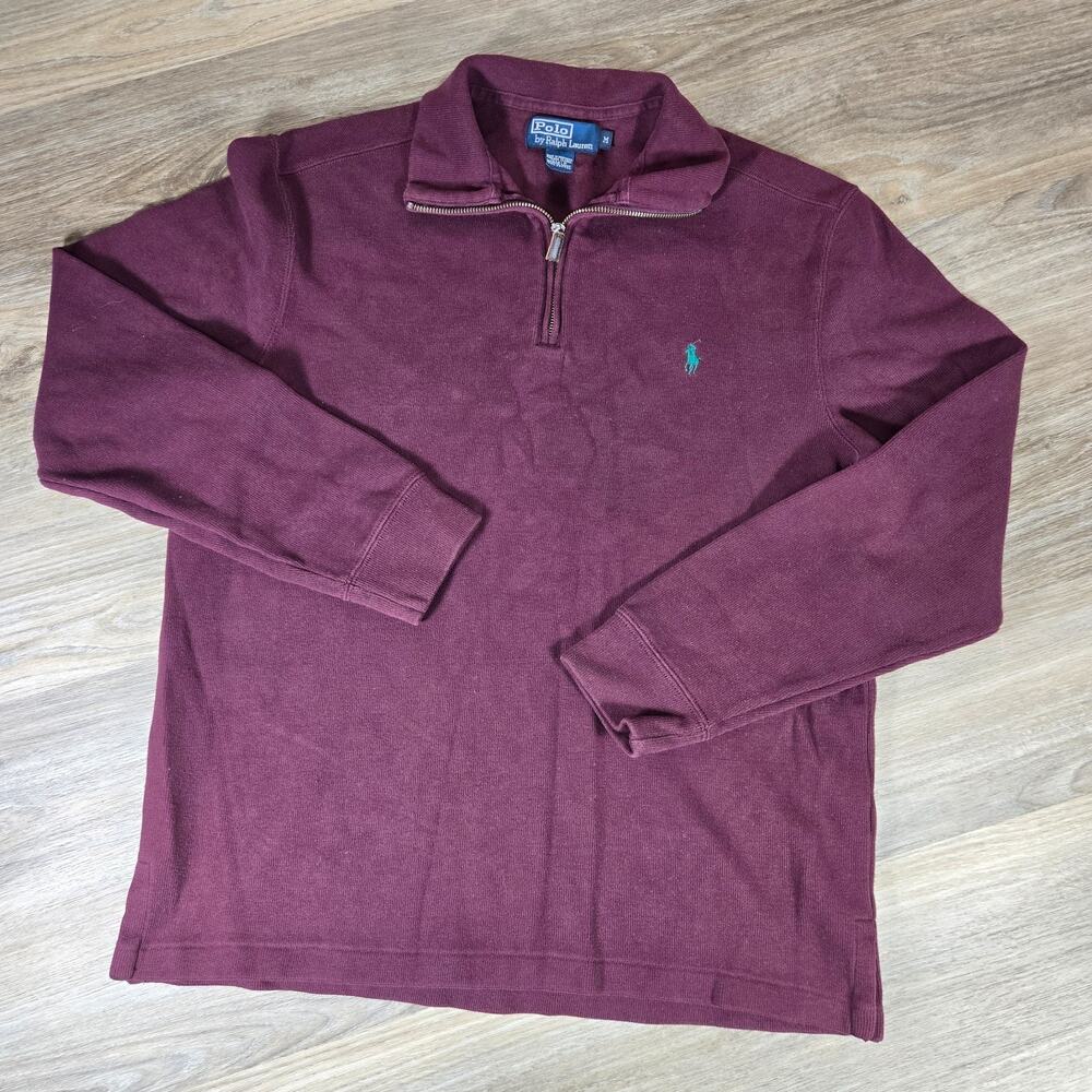 Vintage Polo USA Ralph Lauren Sweater Mens M Red 1/4 Zip Pullover Preppy 90s RL